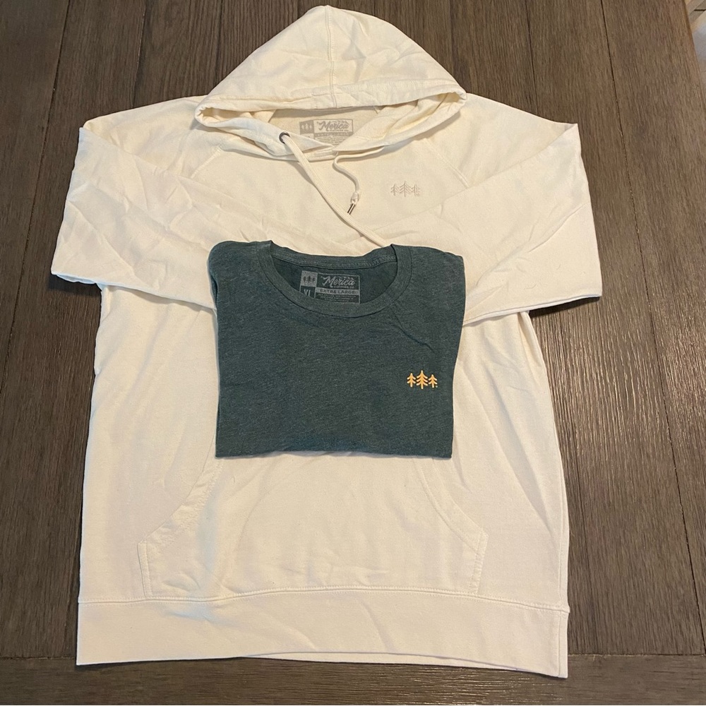 Merica’ super soft cream color hoodie and green short sleeve tee!